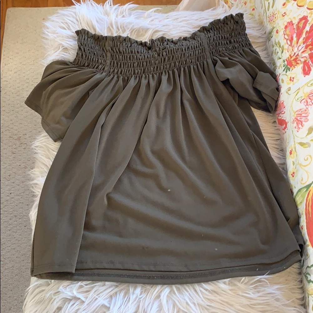 Off the shoulder olive green shirt